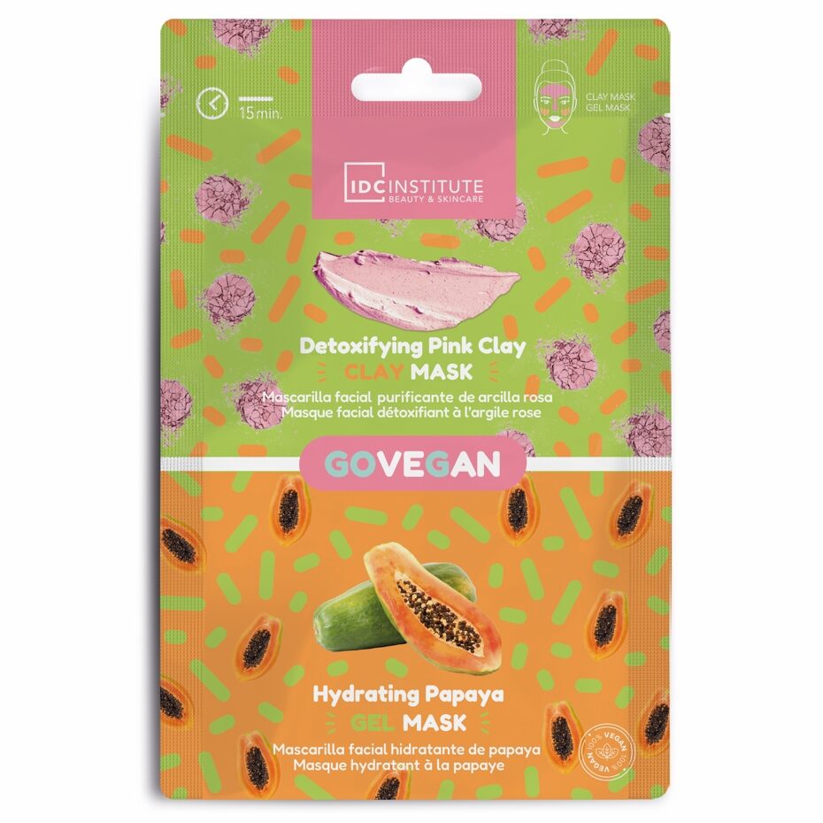 Masca faciala duo cu argilă roz și extract de papaya, Skincare Essential, IDC Institute, 12ml