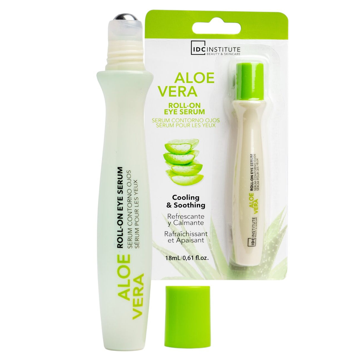 Ser roll-on revigorant si calmant cu aloe vera pentru ochi IDC Institute 68041, 18 ml