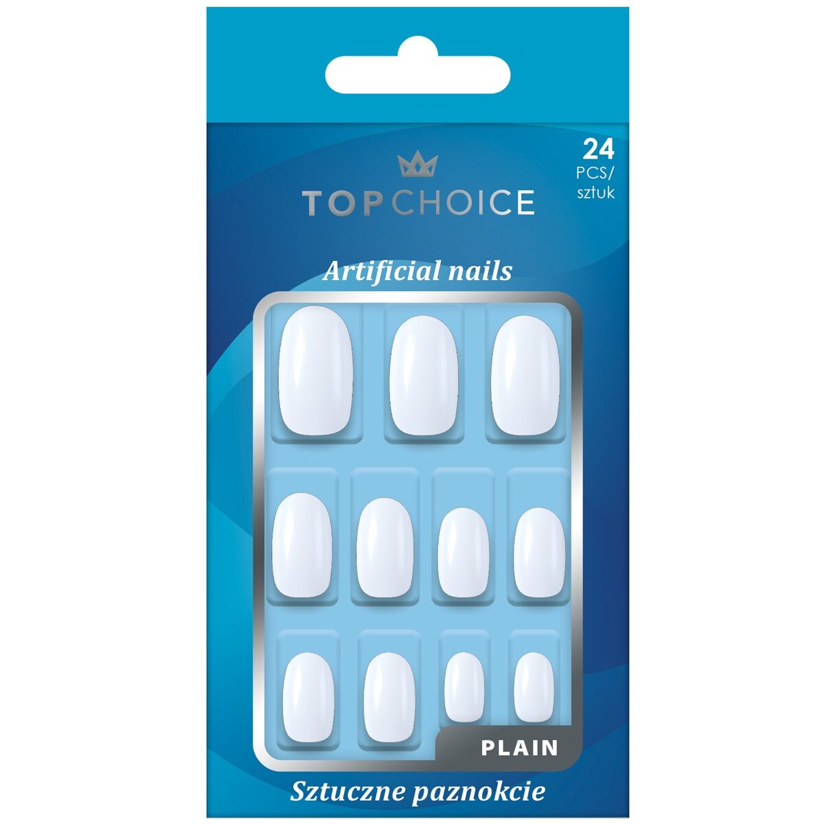 Set 24 unghii artificiale Top Choice, 78378, albe ovale