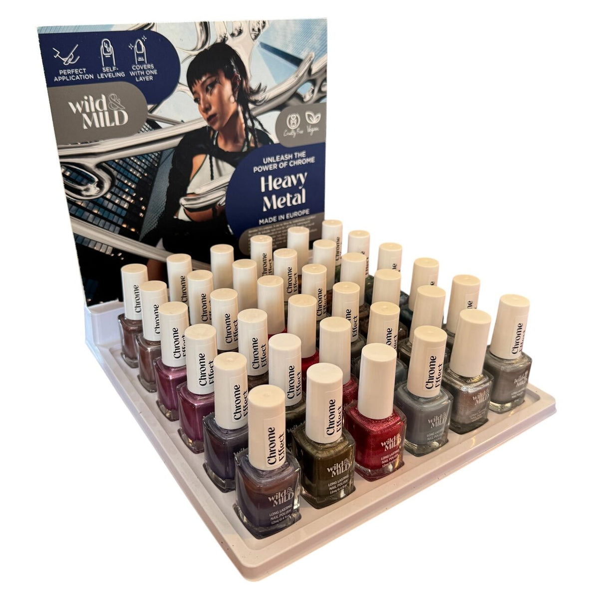 Display cu 36 bucati Lac de unghii Heavy Metal, Wild & Mild