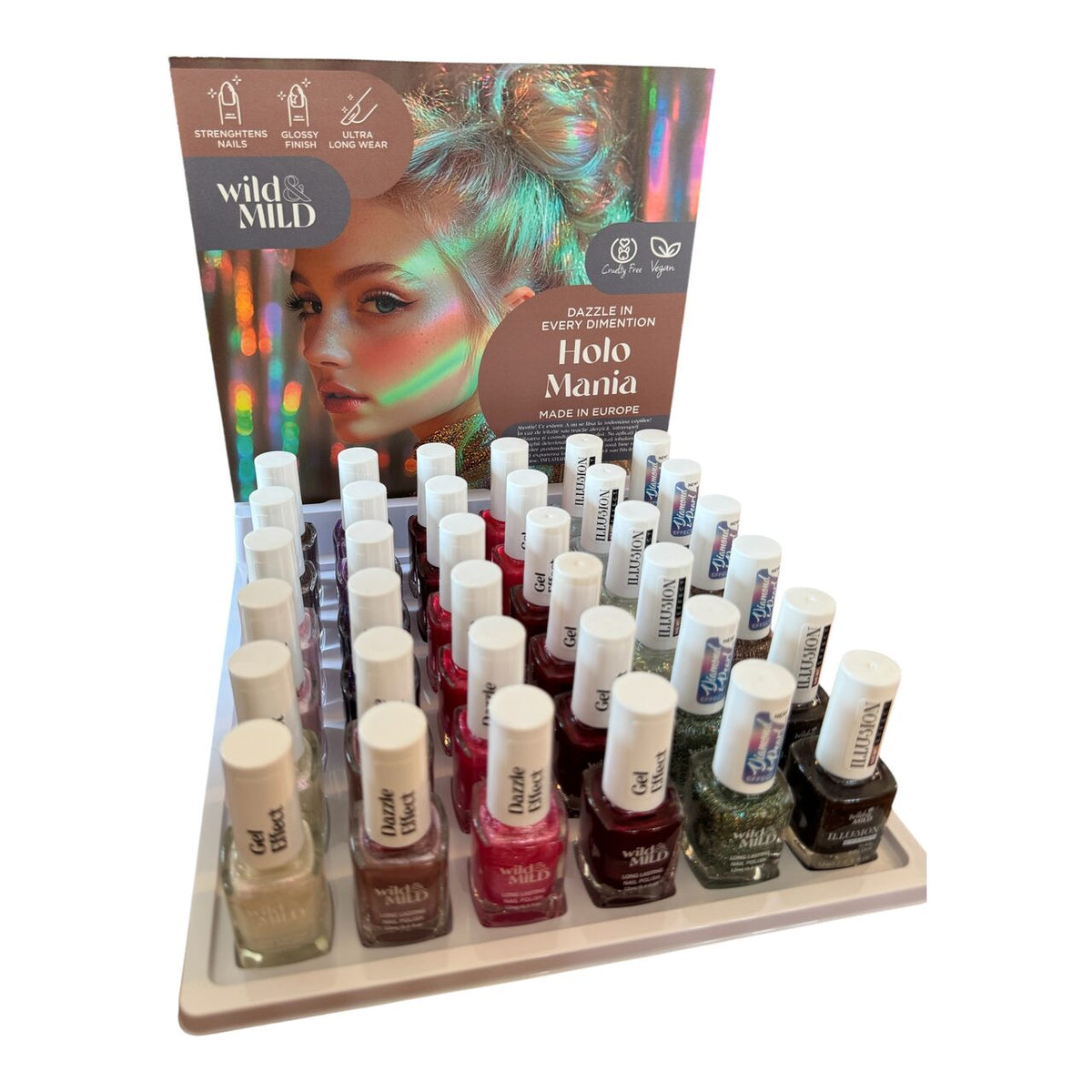 Display cu 36 bucati Lac de unghii Holo Mania, Wild & Mild