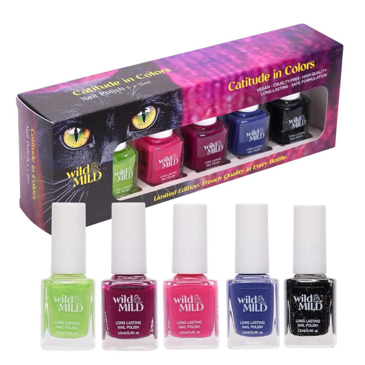 Set lac de unghii Catitude in Colors, 5 buc x12ml, 64703, Wild&Mild