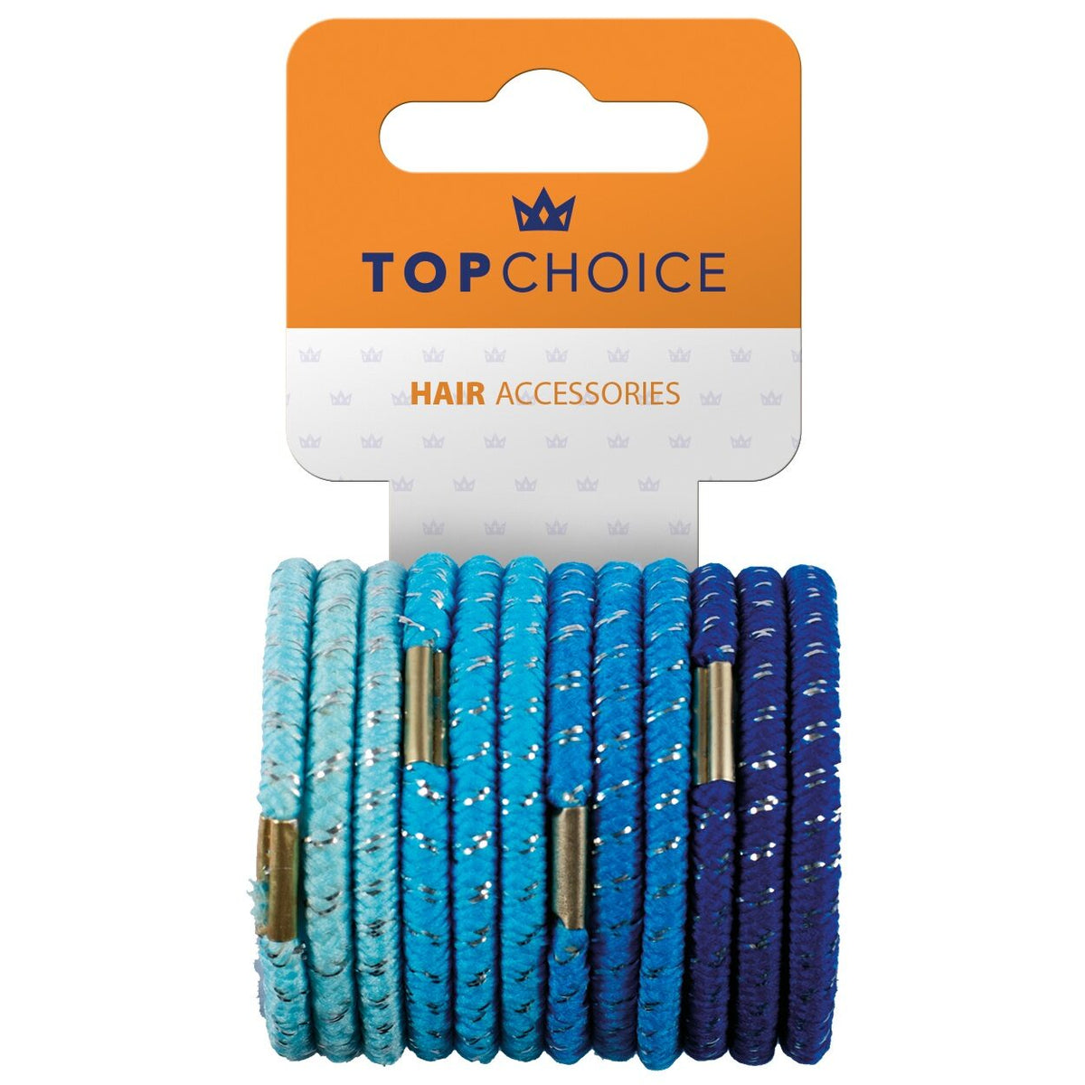 Elastic de par Top Choice, set de 12 bucati asortate, in nuante de albastru