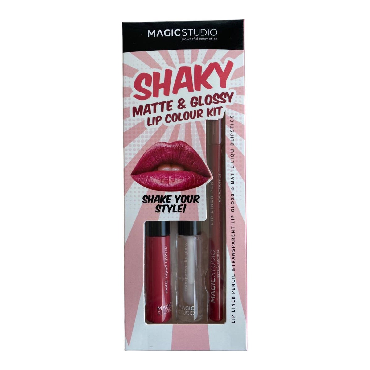 Set gloss si creion de buze Shaky, Matte & Glossy, 60749, Roz inchis, Magic Studio, 2 g