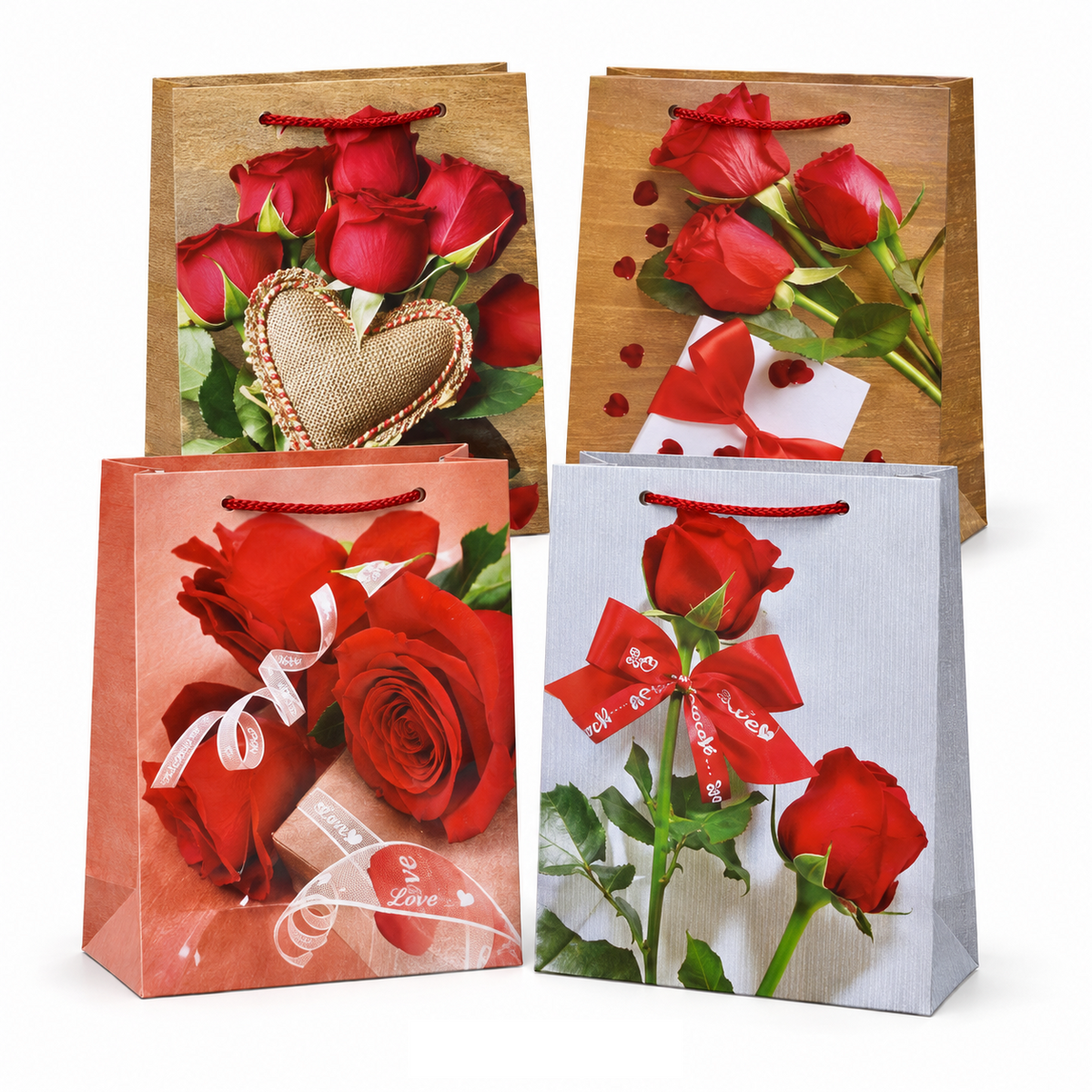 Pungi de cadou, model floral, S, set de 12 buc