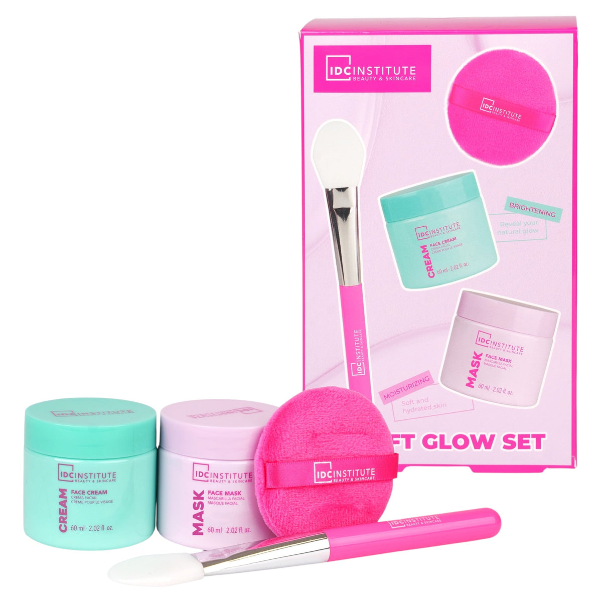 Set pentru hidratare, luminozitate si rasfat facial Glissy, cu Crema, masca si aplicatoare, IDC Institute