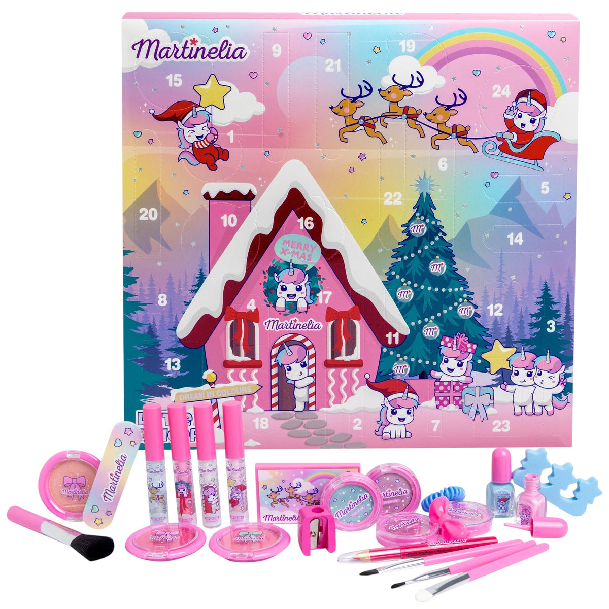 Calendar Advent Little Unicorn, Martinelia, 44400, 24 surprize de machiaj si accesorii pentru copii