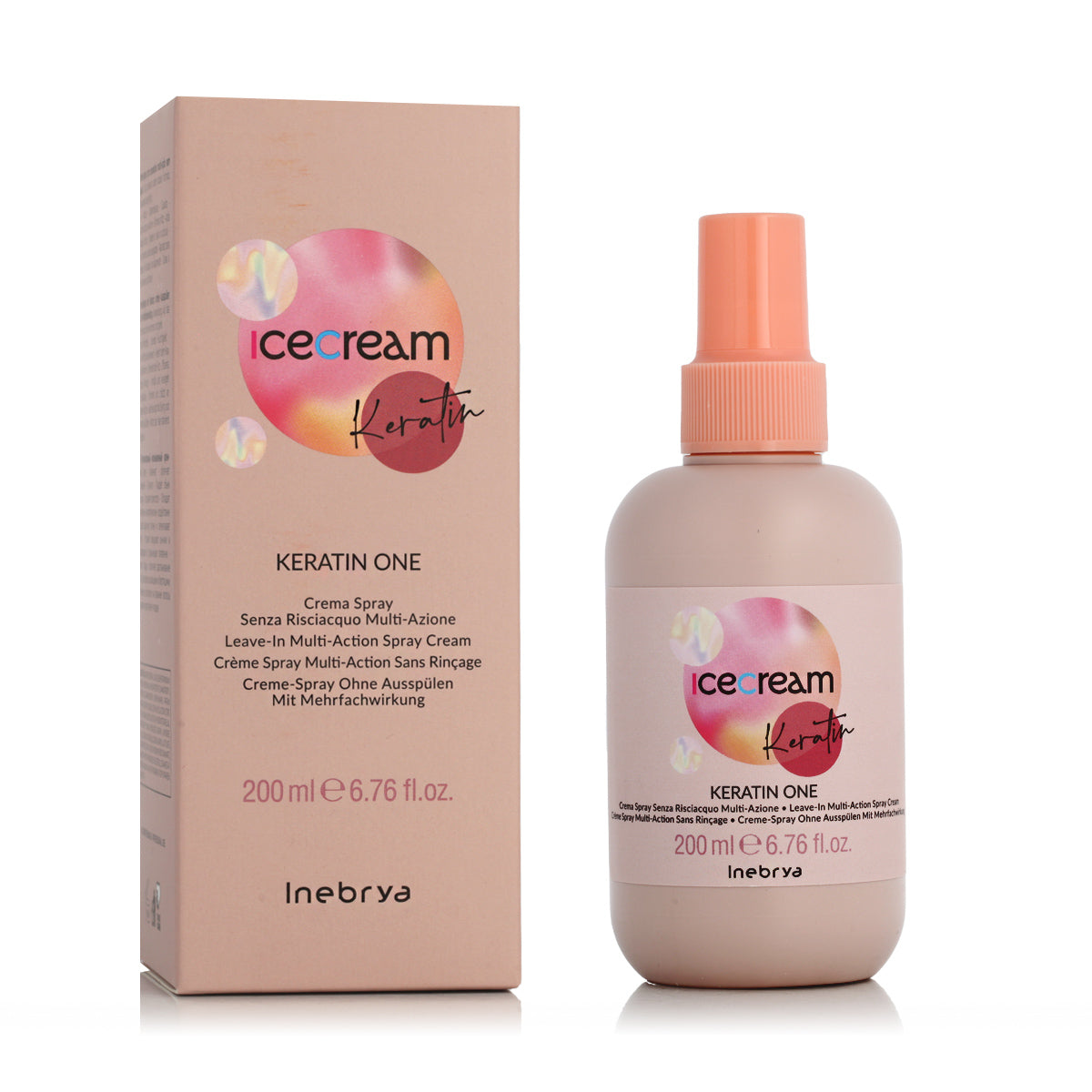 Inebrya, Ice Cream Keratin, Hair Leave-In Balm Spray, Restructuring, 200 ml