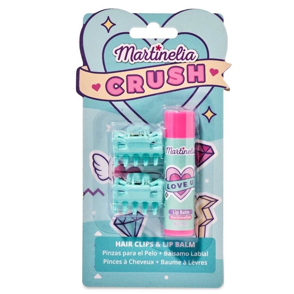 Set balsam de buze cu aroma de bezele si 2 agrafe asortate Crush Martinelia 11101M, 4 g