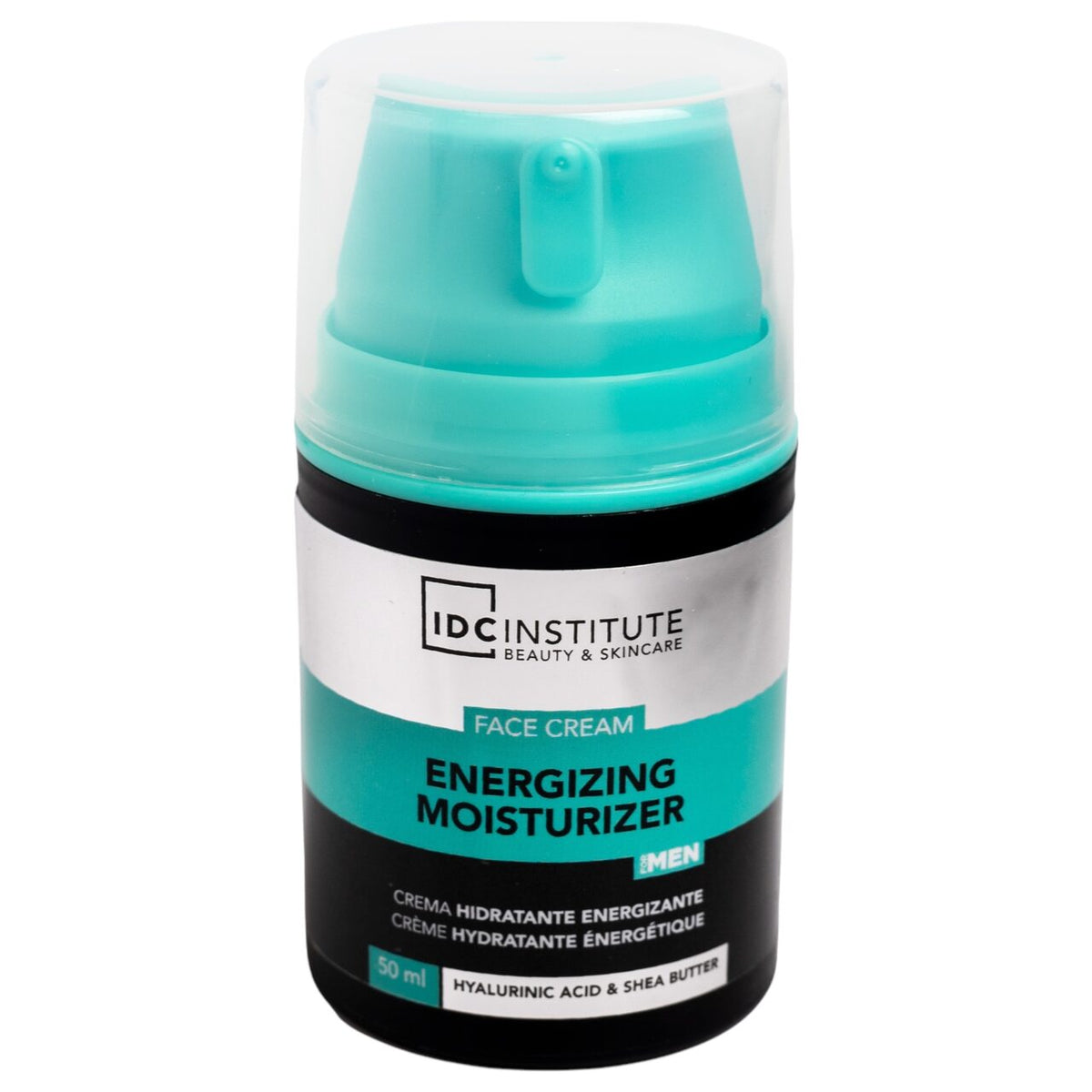 Cremă de față energizantă și hidratantă pentru bărbați cu acid hialuronic și unt de shea IDC Institute 42144, 50 ml