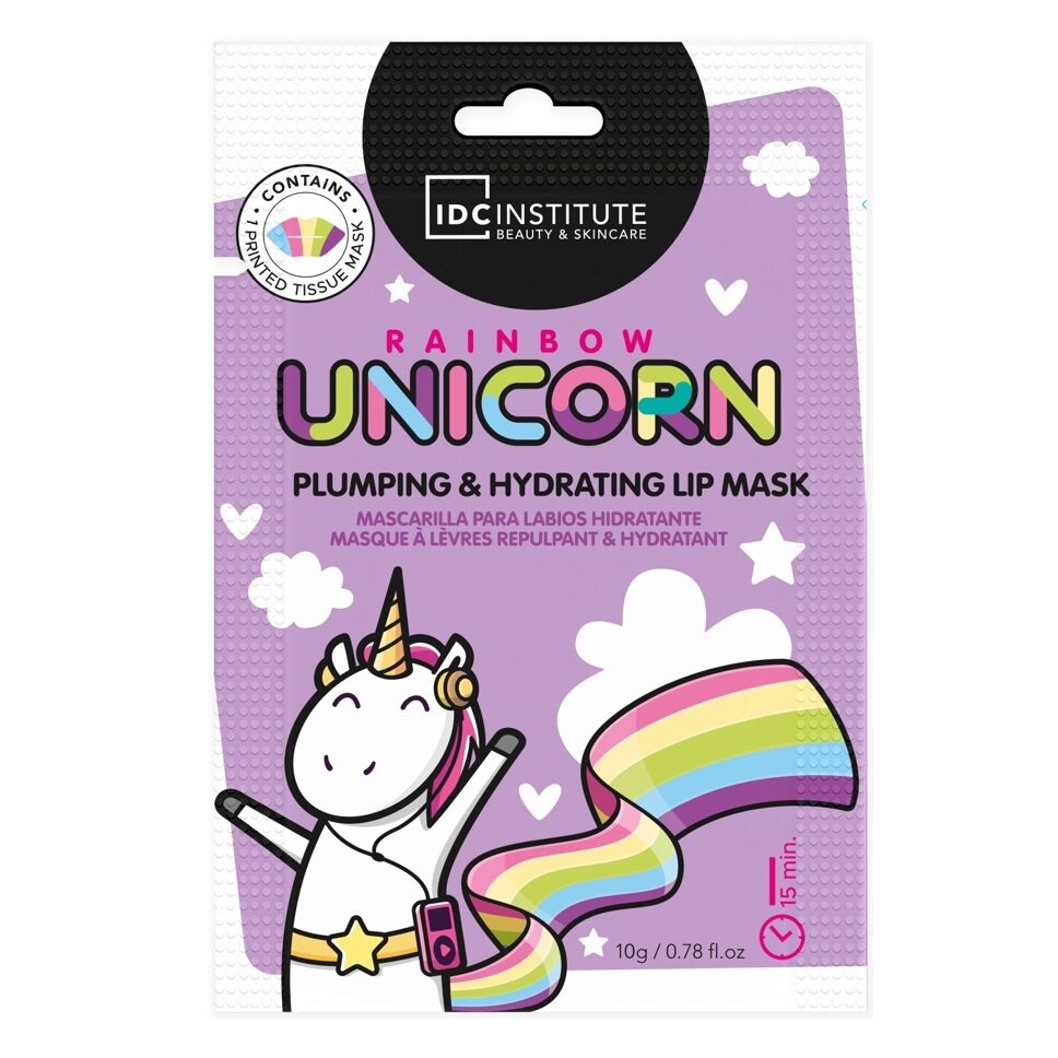 Mască pentru buze hidratantă, efect de volum, Rainbow Unicorn, Plumping Effect, IDC Institute, 90017, 10g