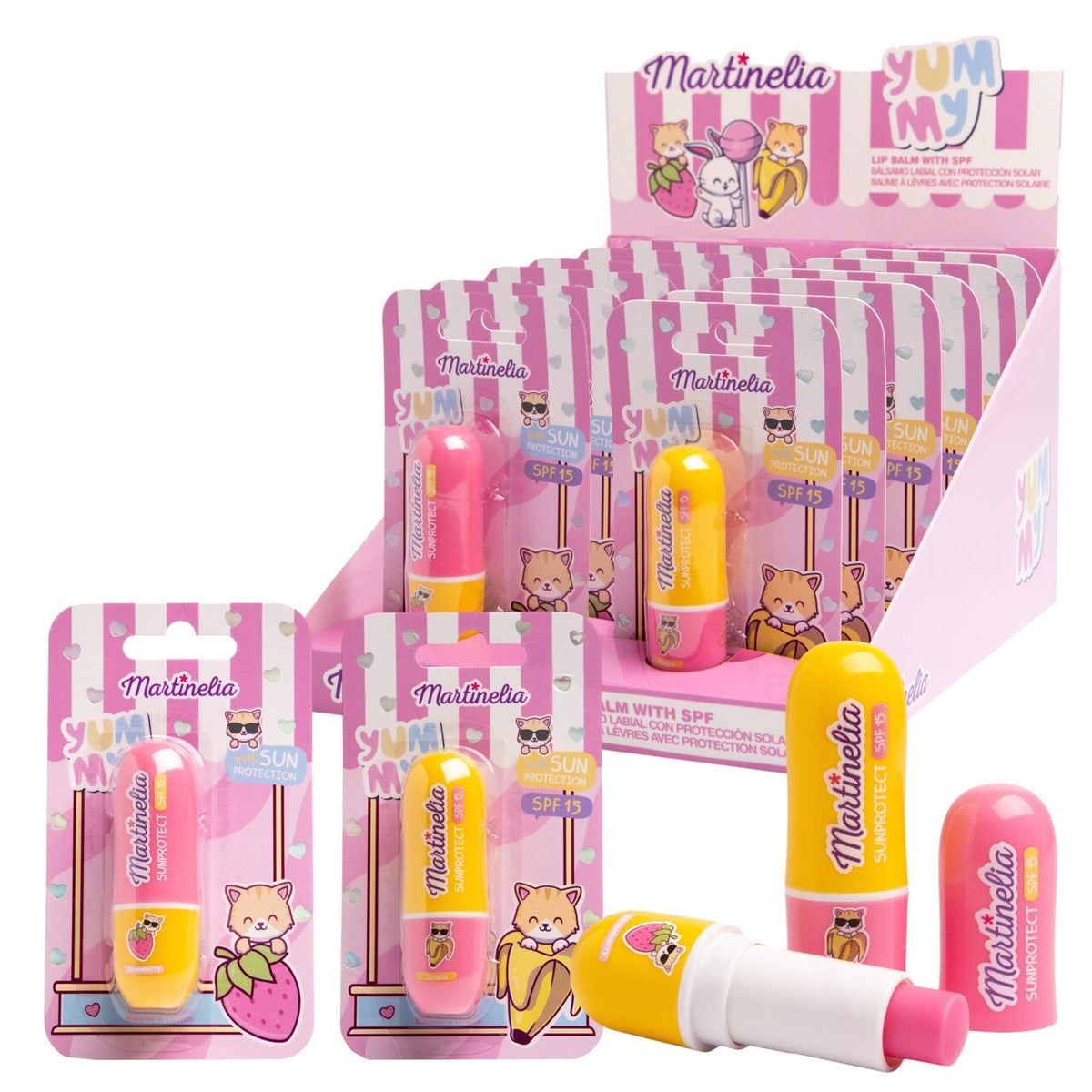 Set 12 bucati balsam de buze cu SPF 15 pentru copii, 68025, 3.5 g Martinelia,