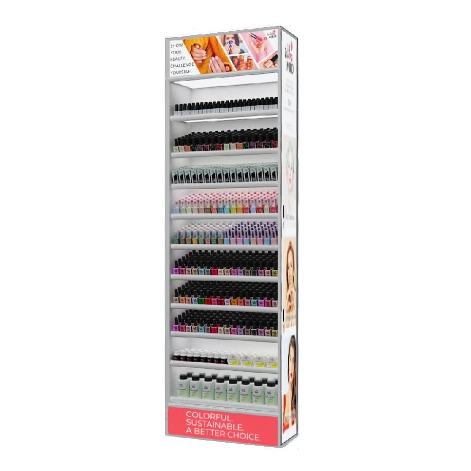 Display iluminat pentru lacuri de unghii Wild & Mild, pentru podea, 1584 buc, 60 × 200 × 32 cm