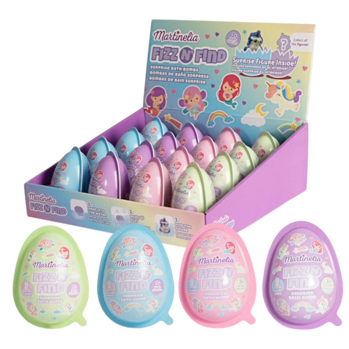 Set bombe de baie efervescente în formă de ou, cu figurină surpriză în interior.150g, 98212K, Martinelia