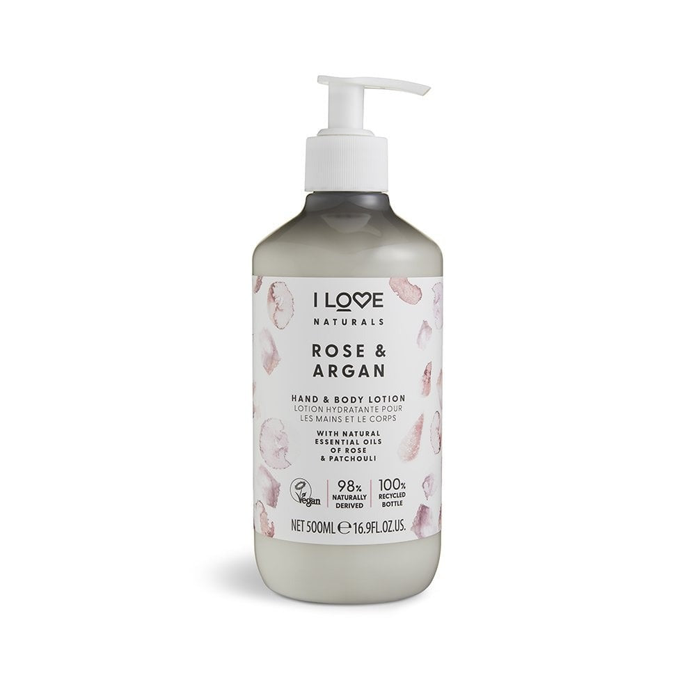 I Love, Naturals Collection, Vegan, Moisturizing, Rose & Argan, Lotion, For Hands & Body, 500 ml