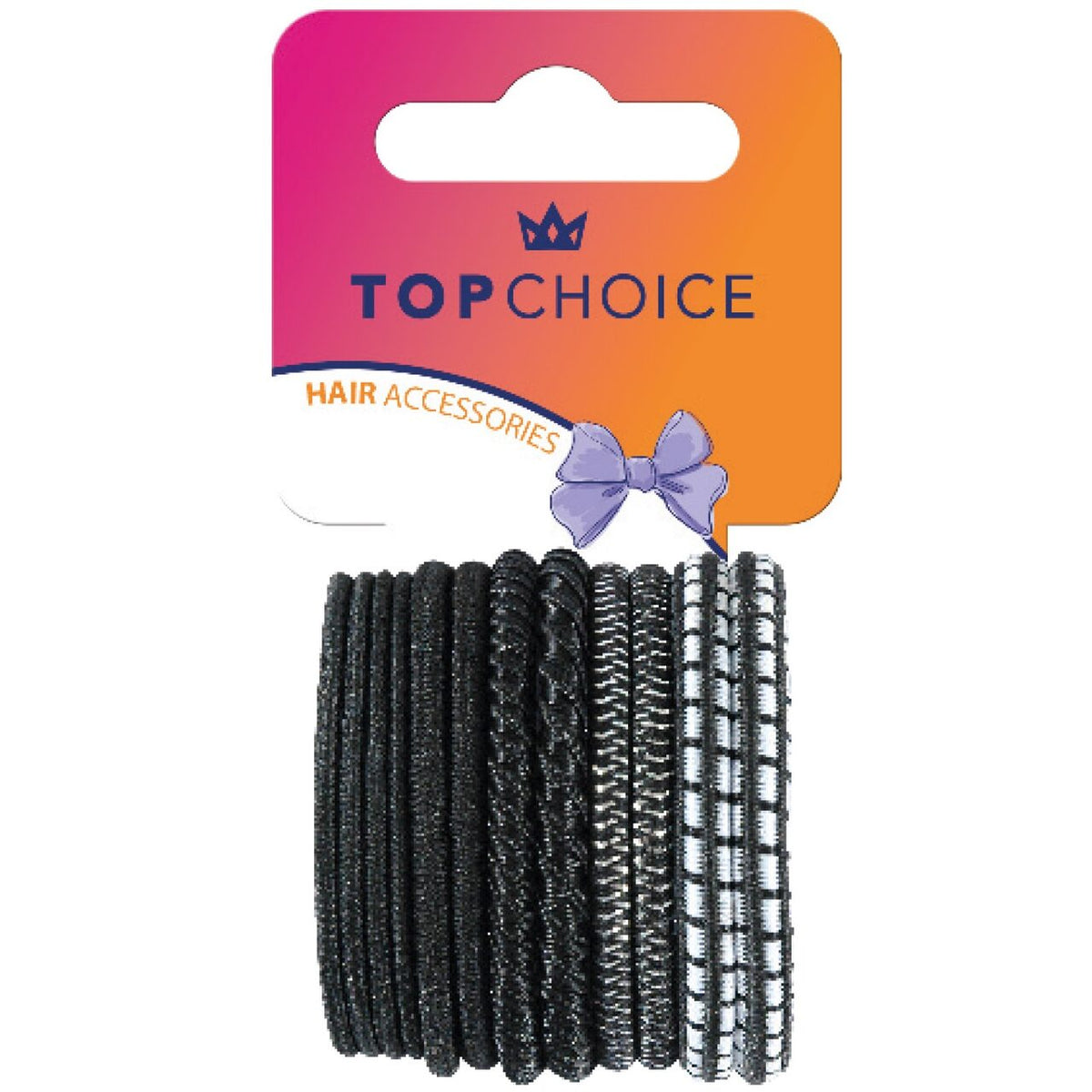 Set 12 bucati Elastic de par alb-negru, Top Choice 22340