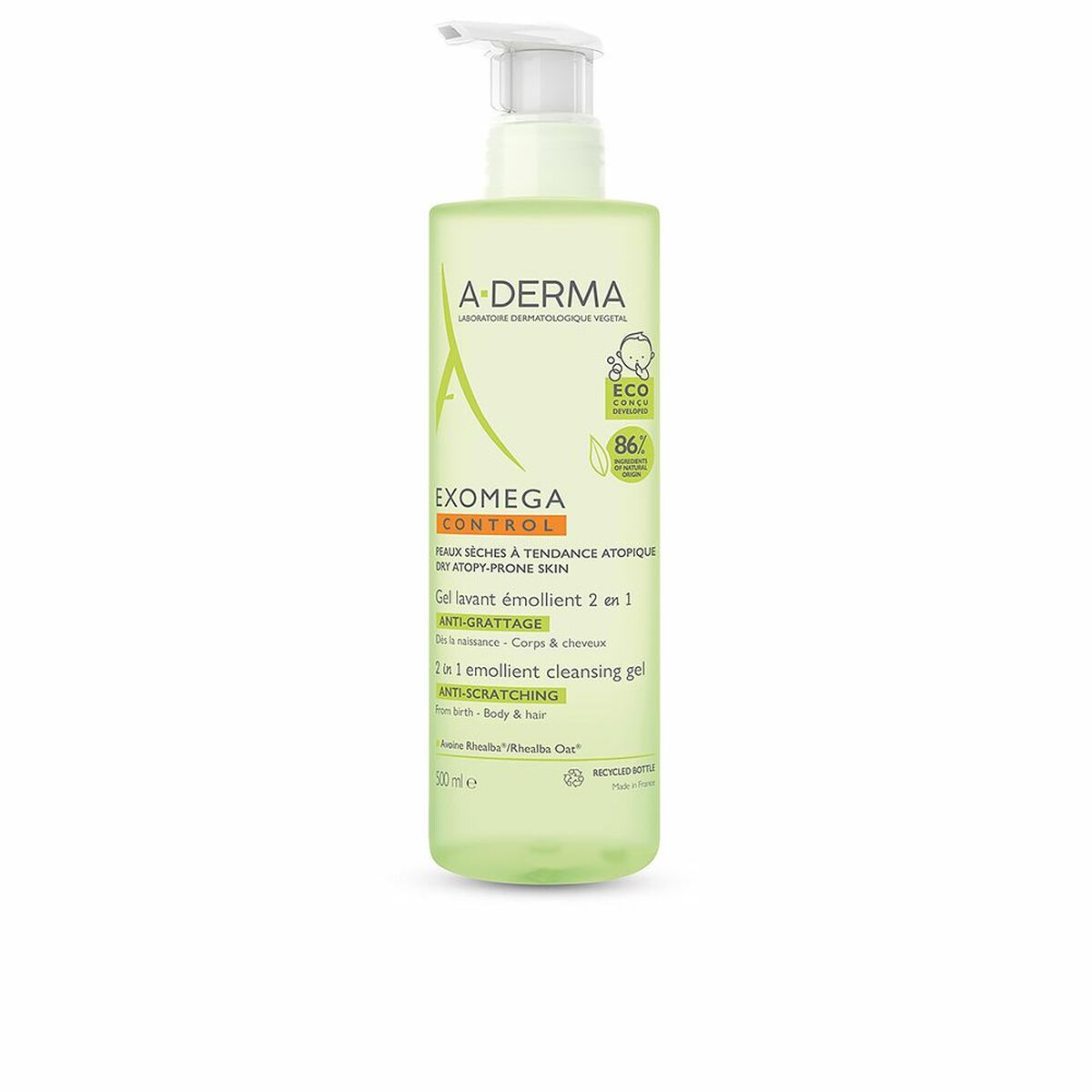 A-Derma, Exomega Control, Emollient, Shower Gel, For Hair & Body, All Skin Types, 500