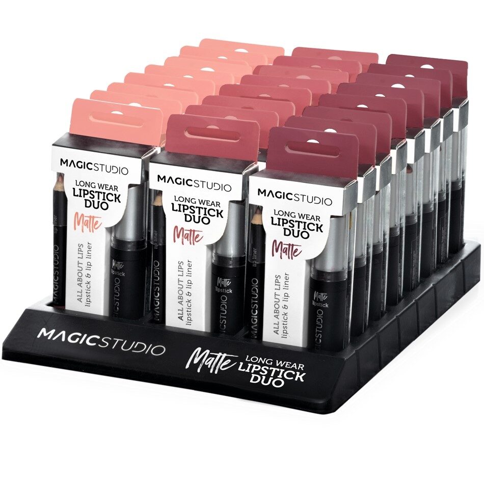 Set 24 bucati Kit Perfect Lips Magic Studio, Ruj mat + Creion contur buze, nuante de maro, nude si visiniu