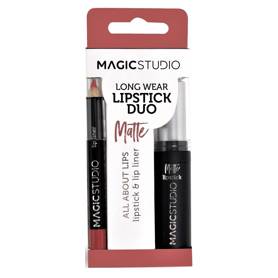 Kit Perfect Lips Magic Studio, Ruj mat + Creion contur buze, Nr. 2, maro deschis