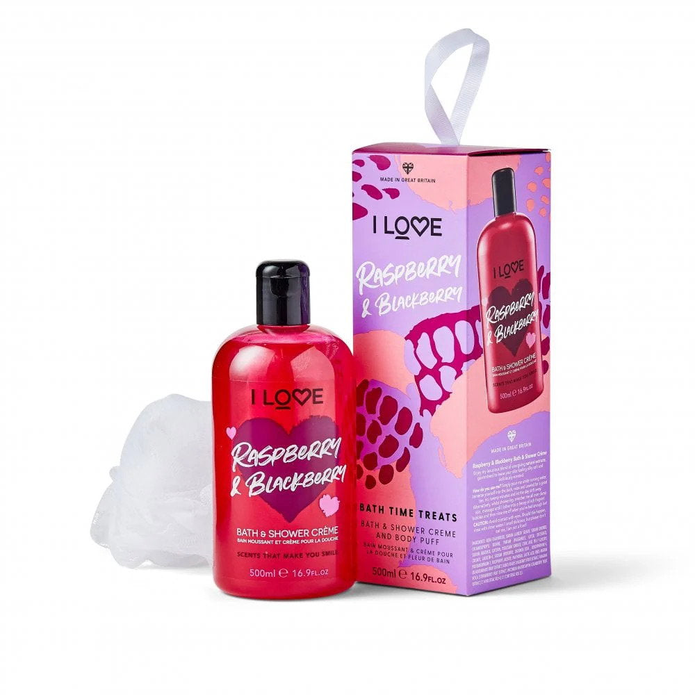 Set I Love: Raspberry & Blackberry, Hydrating, Shower Gel, For All Skin Types, 500 ml + I Love, Body Sponge