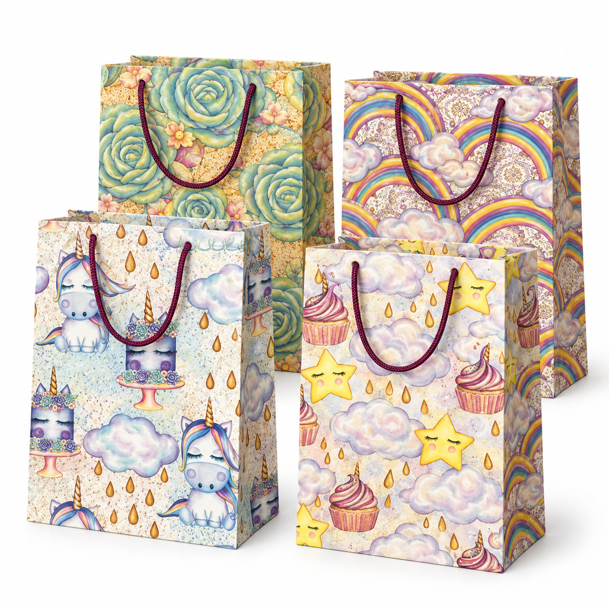 Pungi de cadou pentru copii, XL, set de 12 buc, model Unicorn