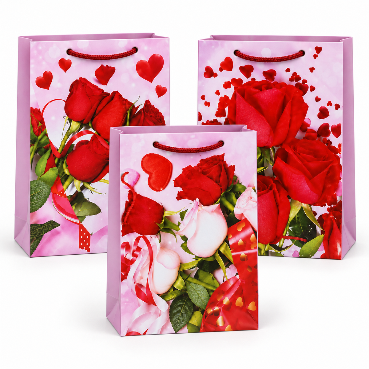 Pungi de cadou, model floral, M, set de 12 buc