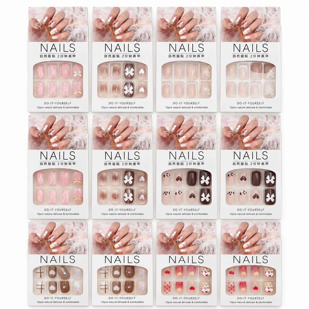 Set mixt unghii false autoadezive press-on, set A (12cutii)