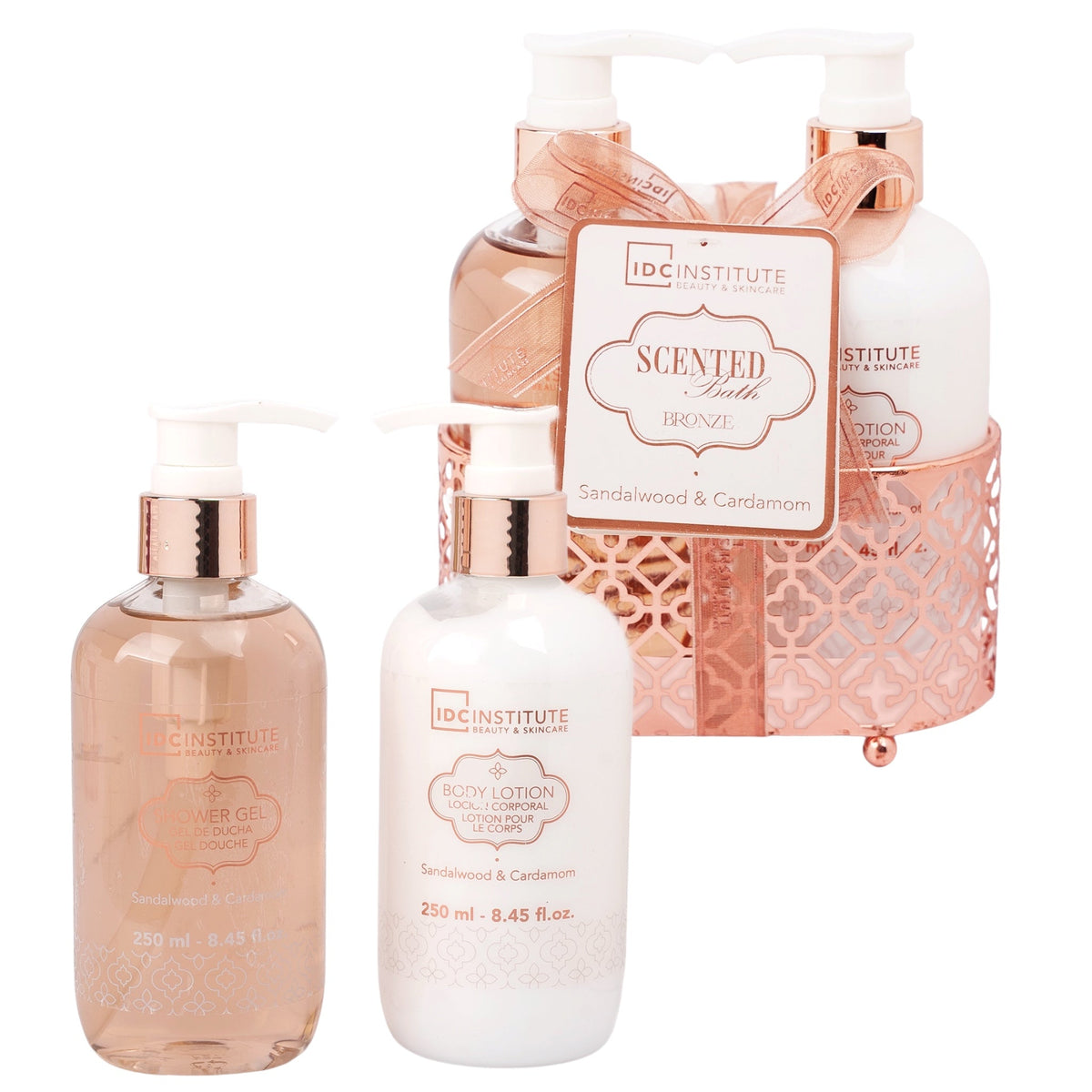 Set cadou pentru femei Shower Duo Bronze Sandalwood & Cardamom, IDC Institute, 500 ml, 99281