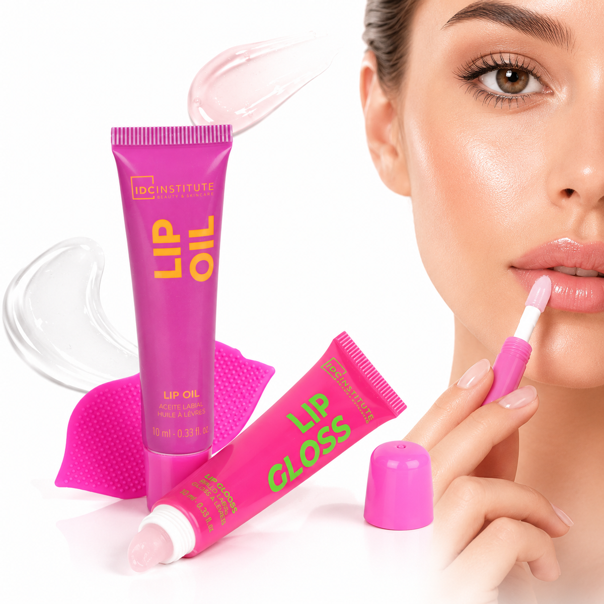 Set Glossy Lip Combo, cu ulei de buze, gloss si pad din silicon, IDC Institute, 99315