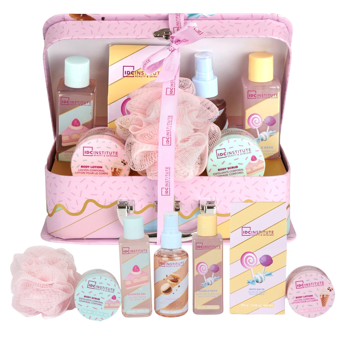 Set cadou pentru baie si ingrijirea corpului Petits Délices Briefcase, 7 produse, 690 ml + 150 g, IDC Institute, 99329