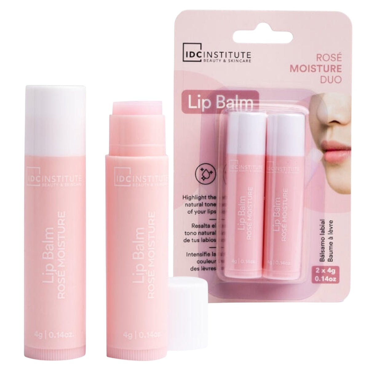 Set 2 balsam de buze cu hidratare intensa Moisture Rose Duo IDC Institute 42102, 2x4 g