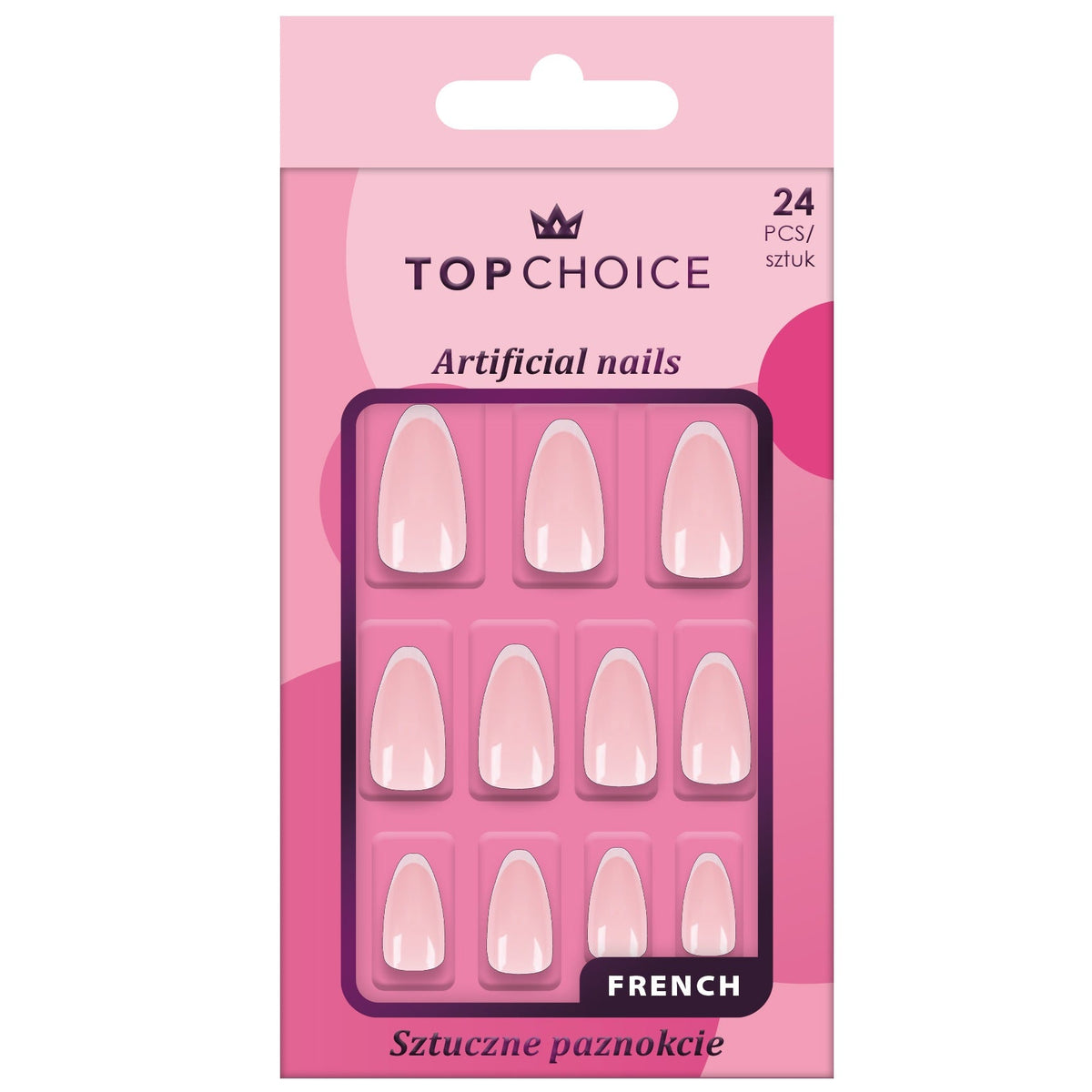 Unghii artificiale Long Almond French, Top Choice 78538, set de 24 buc