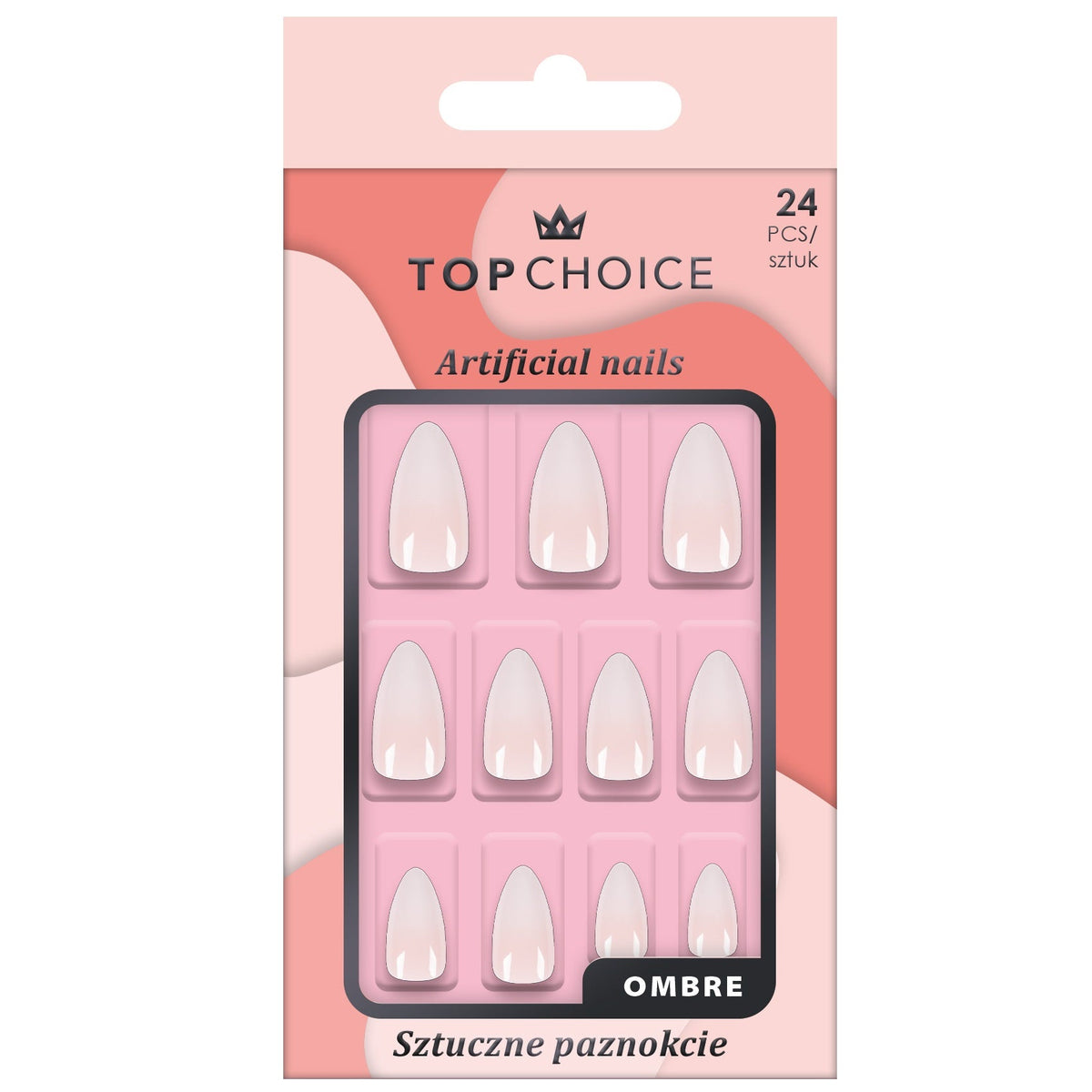 Unghii artificiale Long Almond Ombre, Top Choice 78545, set de 24 buc