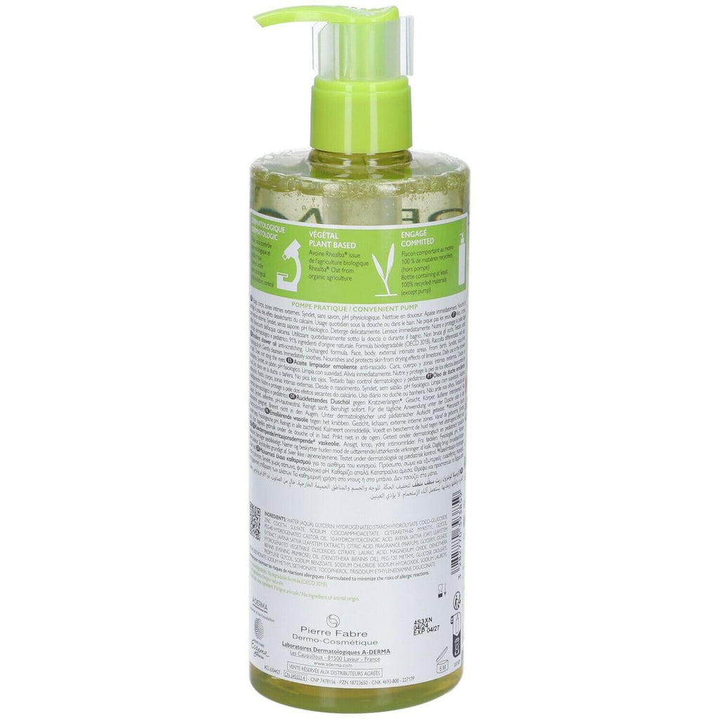 A-Derma, Exomega Control, Emollient, Shower Oil, For Very Dry To Atopic Sensitive Skin, 500 ml